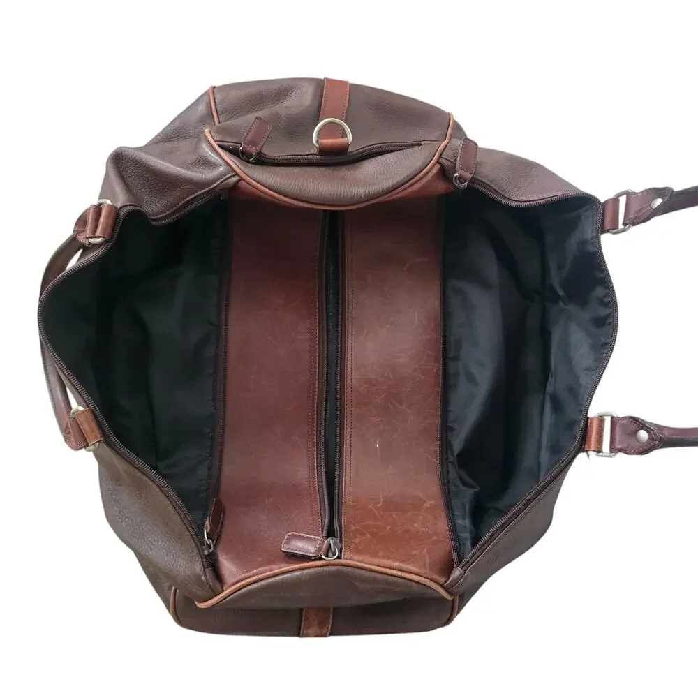 M London Mens Tote Duffel Bag Brown Leather Travel Gym Weekender Carry On Preppy